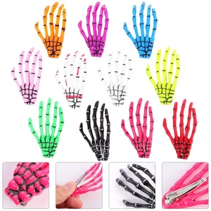 11pcs Women Skeleton Hand Bone Shape Duck Clips Luminous Halloween Bobby Pin - Imagen 1 de 12