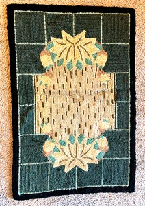 Vintage Chenille Rug Mat Green Floral 34X22" MCM Farmhouse Cottagecore - Picture 1 of 5