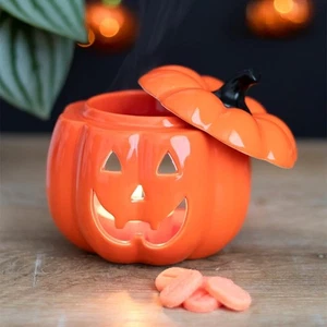 Spooky Orange Keramik Jack-O-Laterne Öl Wachsbrenner Teelichthalter - Bild 1 von 4