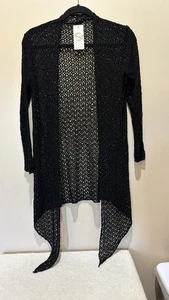 Moda S-M Open Cardigan Cover Up Mesh Black Made in Italy Viscose & Elastane - Picture 1 of 6