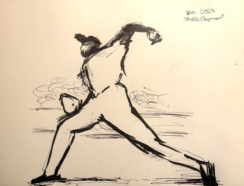 棒球投手男子运动员Aroldis Chapman棒球墨水画纸9英寸x12英寸 — 第 1/1 张图片