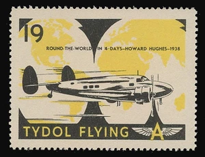 TYDOL FLYING "A" POSTER STAMPS OF 1940 - #19, HOWARD HUGHES - ROUND THE WORLD - Bild 1 von 2