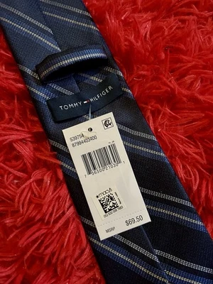 Corbata de diseñador Tommy Hilfiger azul marino con tiras para hombre nueva con etiquetas Foto 1 de 4
