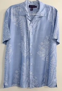 RARE Ralph Lauren Purple Label Men’s Hawaiian Short Sleeve Blue Silk Shirt Sz XL - Picture 1 of 6
