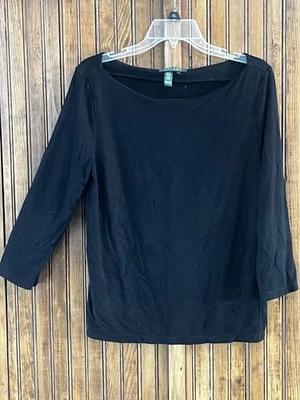 Lauren Ralph Lauren Shirt Women Large Black Boat Neck 3/4 Sleeve - Image 1 of 3