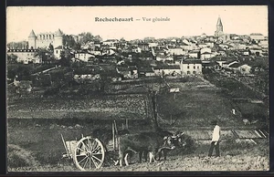 CPA Rochechouart, Vue générale du village avec une charrette et des bufs au pr - Picture 1 of 2