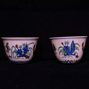Antica tazza Ming Chenghua rosso-smalto Doucai a tema pollo modello divertente mai caduta - Foto 1 di 11