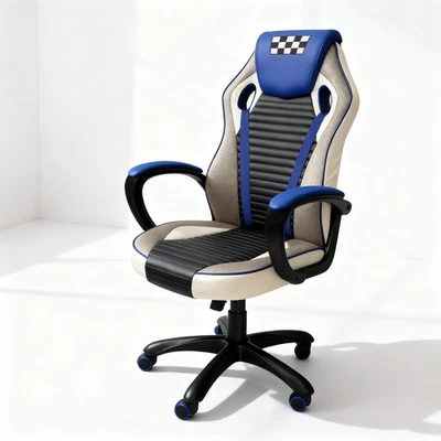 Sedia Gaming Racing PU Ergonomica Poggiatesta Scacchi Braccioli 5 Ruote 67x63 - Immagine 1 di 3