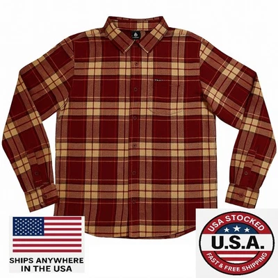 Men’s M Red Plaid Flannel Shirt Long Sleeve Volcom Pre-Owned – Fall Layer Classi - Image 1 of 4