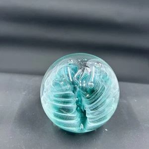 Dynasty Gallery Glass Obsidian Teal Glow Paperweight 2.25" Diameter - Picture 1 of 8