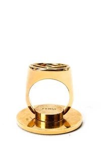 Fendi Unisex Gold Tone Metal F Logo Phone Ring - Picture 1 of 5