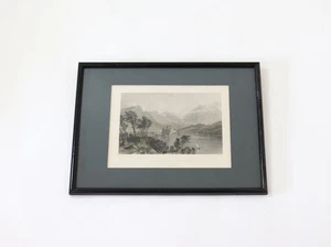 Antique Engraving Print Kilchurn Castle Scotland Framed Etching 13” X 10” - Picture 1 of 8