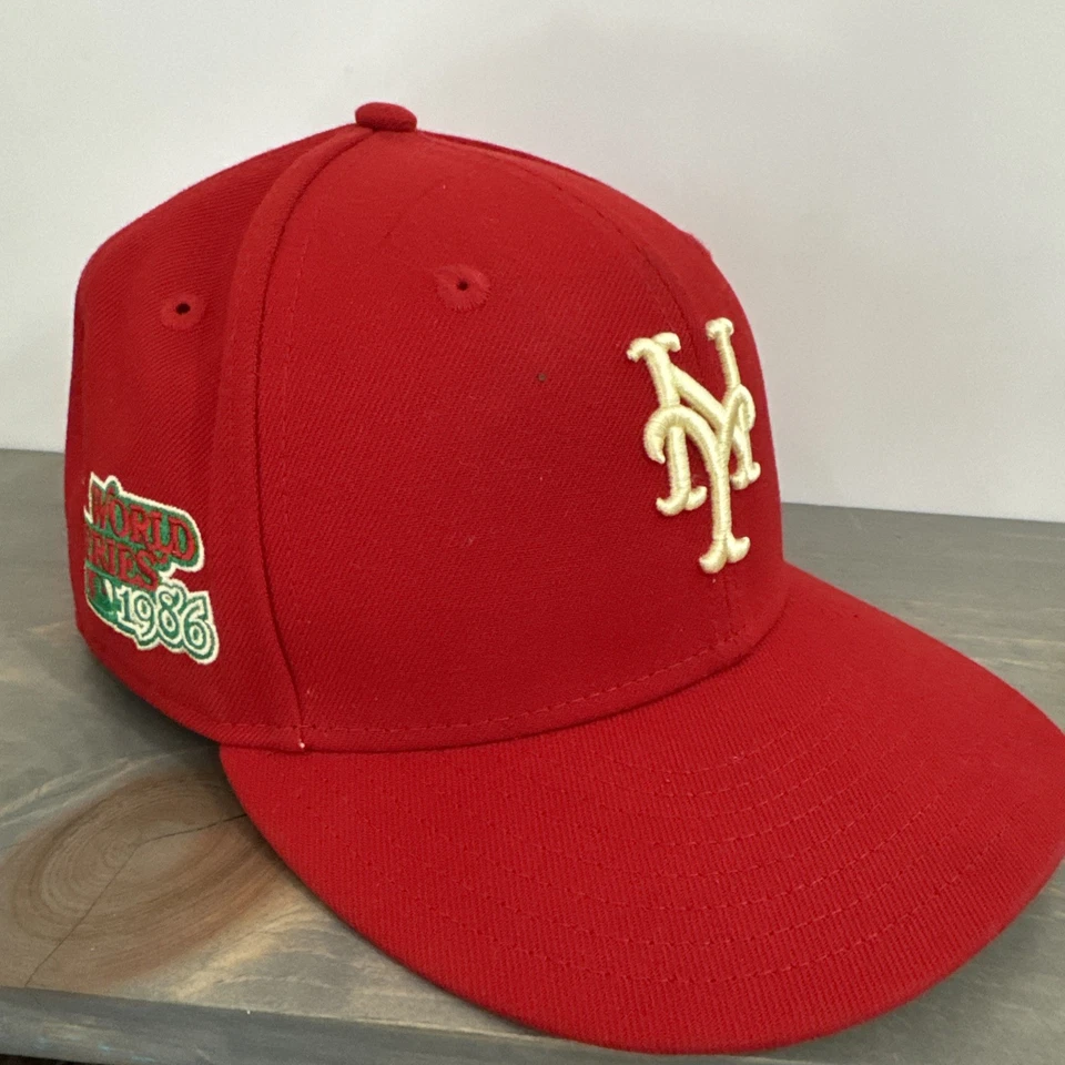 New York Mets New Era State Fruit 59FIFTY Hat 1986 Word Series Patch Size 7 3/8 - Image 1 of 4