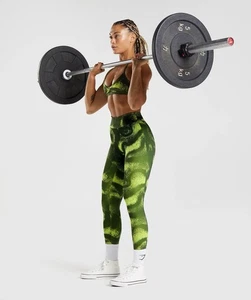 Gymshark Power Regular Leggings Women’s L Moss Olive Print Athletic Yoga Gym - Picture 1 of 5