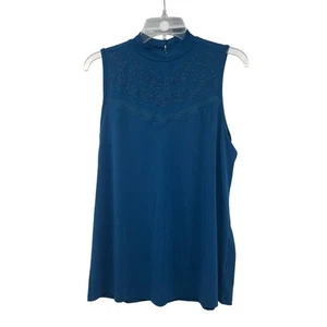 Torrid Womens Mock Neck Sleeveless Top Embroidered Teal Size 00 Keyhole - Picture 1 of 9