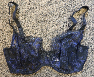 Nuevo sujetador con aros con costuras Wacoal Scene Stealer - 38C - negro/azul - # 855312 Foto 1 de 4