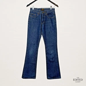 LEE Flares Jeans ✦ AU 8 MID RISE Y2K 100% Cotton ✦ Dark Denim Button Fly Retro - Picture 1 of 12