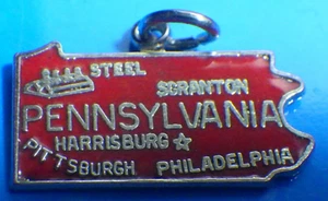Vintage Sterlingsilber markiert rot Emaille Pennsylvania Charm 13/16x3/8 ohne Kaution - Bild 1 von 3