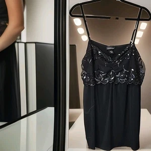 Excellent Lane Bryant Women Tank Top 18/20 Black Sequin Sparkle Holiday Party - Picture 1 of 6