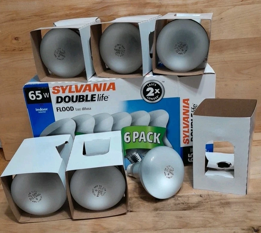 6CT: SYLVANIA 65WATT 120V Indoor Large Flood Light Bulbs BR30 SAVE ENERGY 485lum - Image 1 of 1