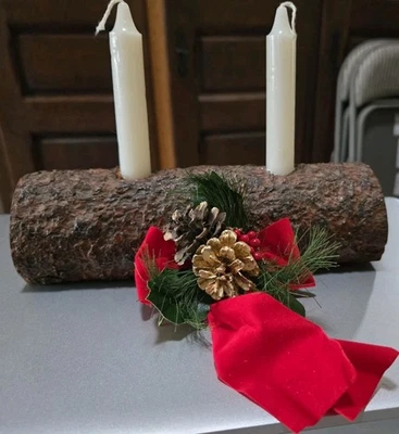 Centro de mesa de madera con borde vivo de candelabro de colección único hecho a mano MCM Foto 1 de 4