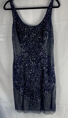 Adrianna Papell  Dress 10 Navy Art  Deco. Flapper 1920's Style Beaded Evening - Image 1 of 4