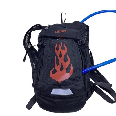 Genuine Camelbak Mini-Mule 50oz 1.5L Hydration Pack Black Red Flames w Bladder - Image 1 of 4