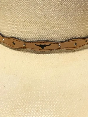 Hat Band 1/2" Leather w/Longhorn, Stars & Spots - Image 1 of 2