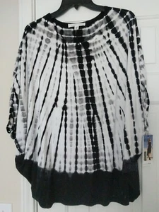 Karen Kane Baja II Circular Top Blouse Black White Tie Die Medium retail $98 NWT - Picture 1 of 6