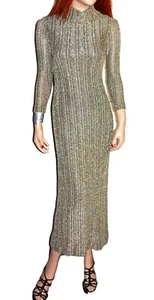 Vintage Calderon Gold Metallic Turtleneck Sweater Dress Sz 6 - Picture 1 of 8