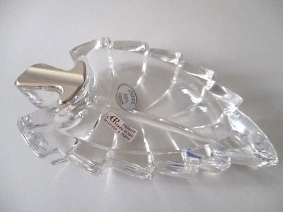 Posacenere in argento 800 e cristallo a forma di foglia - Immagine 1 di 4