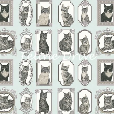 Tela Feline Drive CATS THE WAY I LIKE IT bloques verde azulado cuarto de grasa (18"x22") FQ Foto 1 de 4
