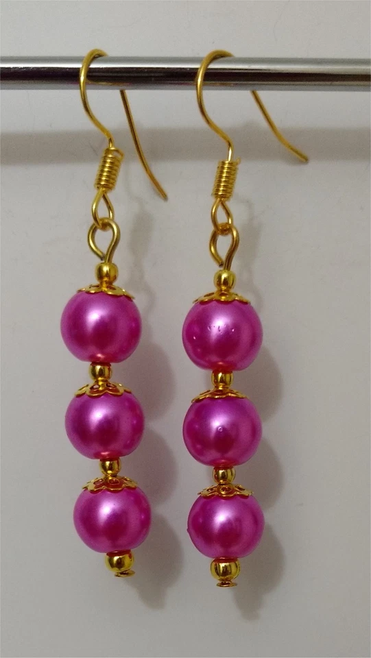 Pendientes de gancho francés enchapados en oro de 3 capas de perlas colgantes de 8 mm concha de mar del sur Foto 1 de 1