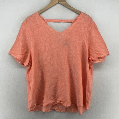 Blusa SAKS FIVE AVENUE Top Mujer XL Lino Cuello en V Recorte Manga Corta Naranja Foto 1 de 4