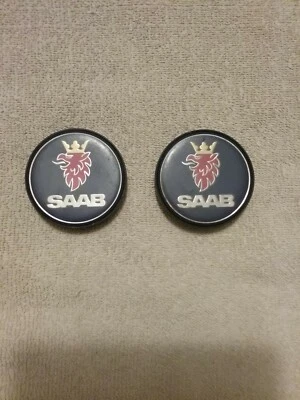 PAIR (2) Saab OEM 2003-2007 9-3 9-5 Blue Plastic 2.5" Center Caps  12802437 — 第 1/4 张图片
