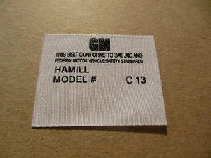 1970-71 Chevy Corvette Seat belt label Hamill Model C13 Lap Belt  NCRS correct  - Bild 1 von 3