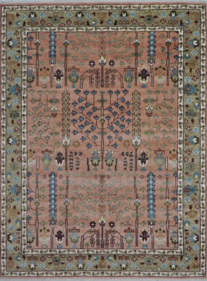 Hand Knotted Oushak Pink Traditional Tree of Life Area Rug 5x8 9x12 10x14 Runner - Image 1 of 4