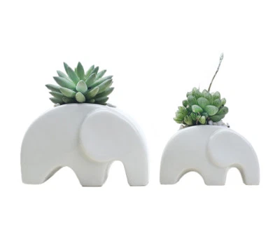  Juego de 2 recipientes de flores suculentas de cerámica para animales lindos para macetas de elefantes Foto 1 de 4