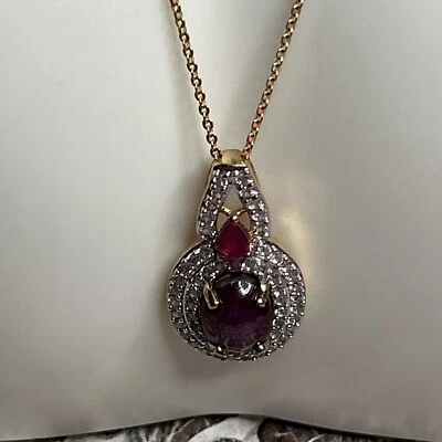 Ruby Cabochon , Multi Gem Pendant 20” YG/ Over Sterling Silver 4.40 Ctw - Image 1 of 4