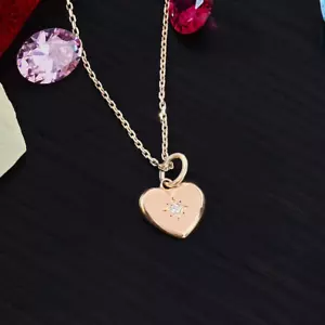 0.10CT Moissanite Women's Heart Necklace 14K Yellow Gold Plated silver 925 - Picture 1 of 5