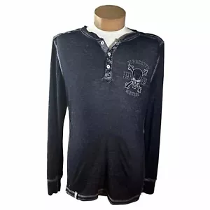 Y2K Nobility Motors Skull and Crosses Affliction Style Henley Langarmshirt - Bild 1 von 5