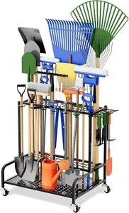 Garden Tool Organizer with Wheels, Yard Tool Rack for Garage Organization - Picture 1 of 7