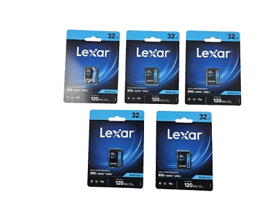 (LOTE DE 5) Tarjeta de Memoria Lexar 32GB Alto Rendimiento 800x UHS-I SDHC Serie AZUL Foto 1 de 4