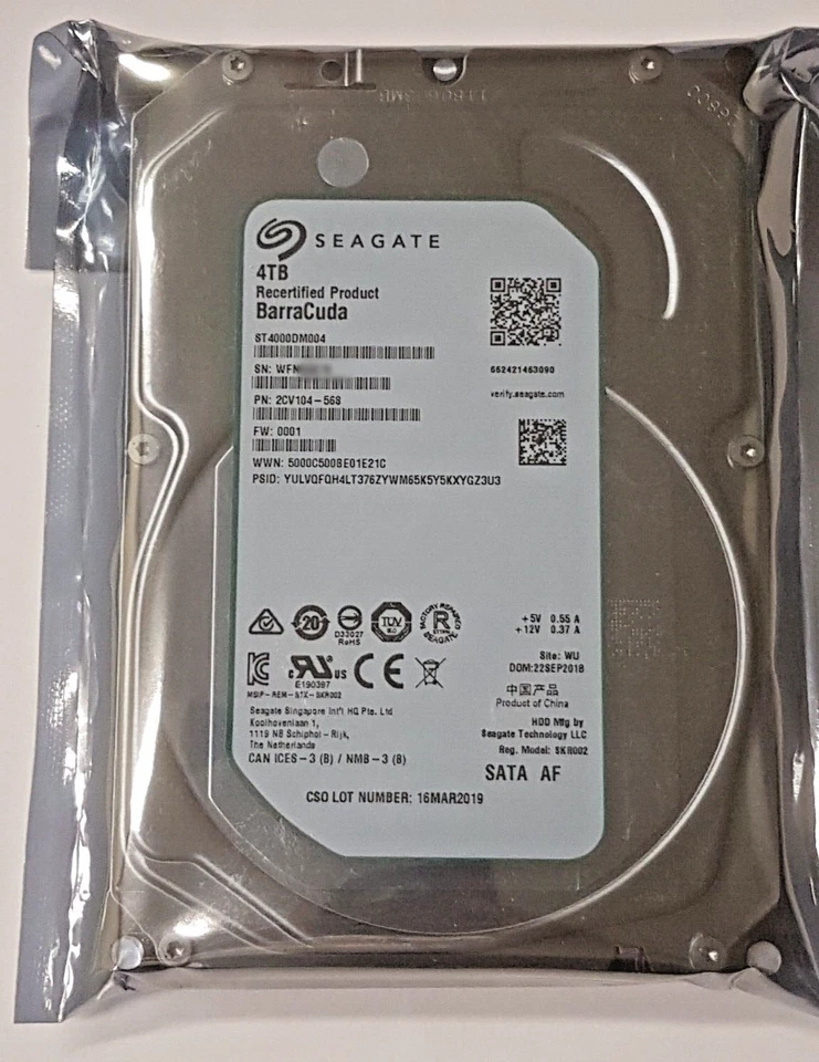 4 TB SATA Seagate barracuda Compute ST4000DM004 5400rpm 256MB 3.5 " Recertified - Image 1 of 1