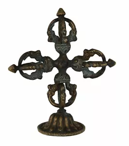 Buddhistische Doppel-Dorje - Tibetischer Vajra auf Sockel 14 cm Ritual 5-armig 7655 - Bild 1 von 3