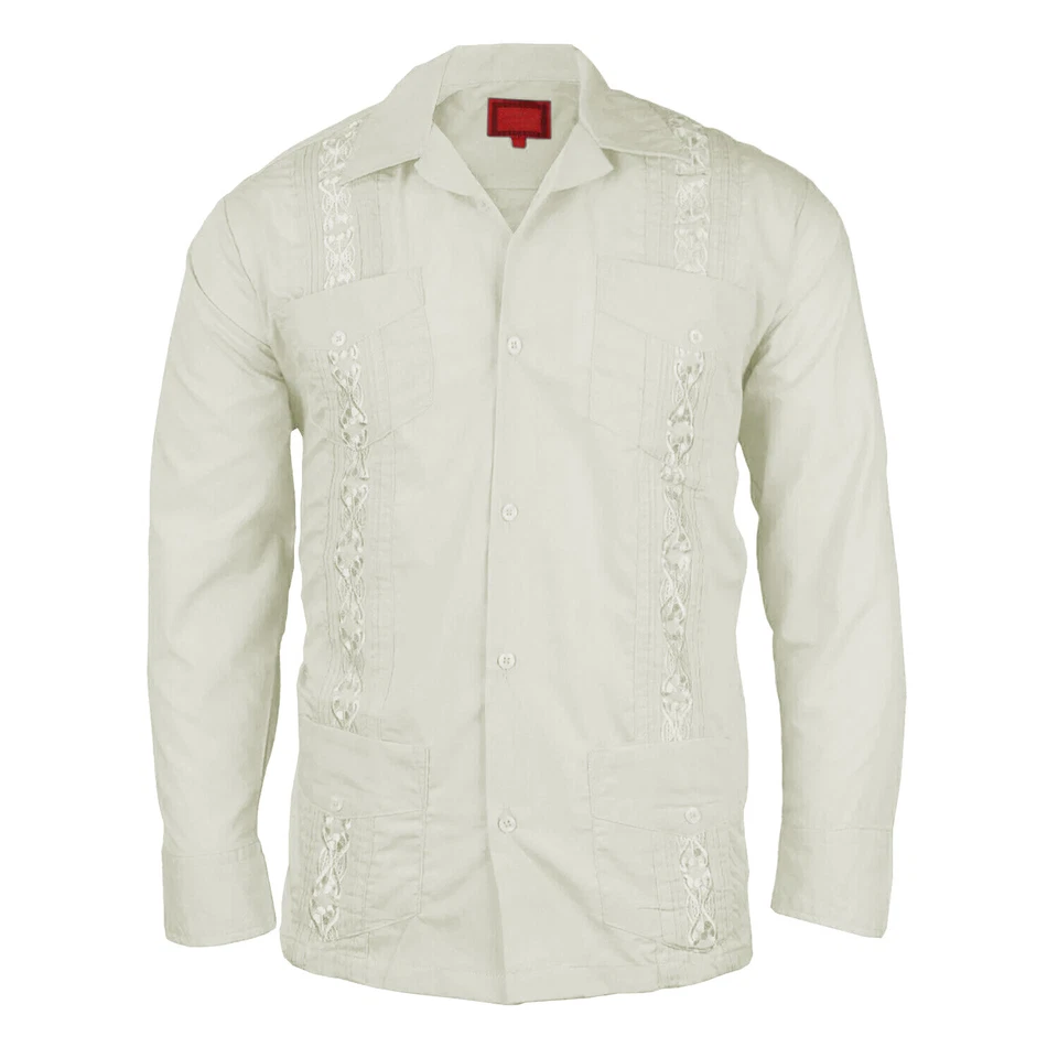 Guayabera Men's Cuban Beach Wedding Long Sleeve Button-Up Casual Dress Shirt - Image 1 of 1