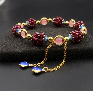 Natural Garnet Rose Quartz Round Beads Women Girls Healing Reiki Chain Bracelet - Picture 1 of 6