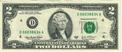 2003A 2$ Federal Reserve Note - Green Seal - AEC/JWSo D06038634A - #13691 - Image 1 of 2