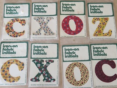 LOT OF 8 Vintage Iron On Calico Letters Fabric Initial Washable New Old Stock  - Image 1 of 4