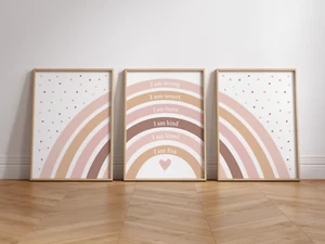 Set of 3 Girls Prints, Rainbow Affirmation Prints, Girls Bedroom Nursery Posters - Picture 1 of 8
